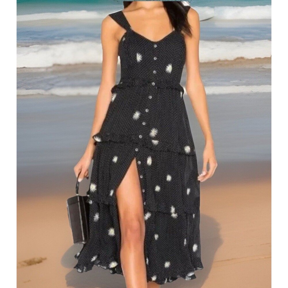 Free People Women’s Daisy Embroidered Dress Maxi Summer Black White Size XS GUC